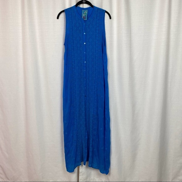 Johnny Was Dresses & Skirts - Johnny Was Blue Embroidered Button Front  Maxi Shirtdress Sz.S